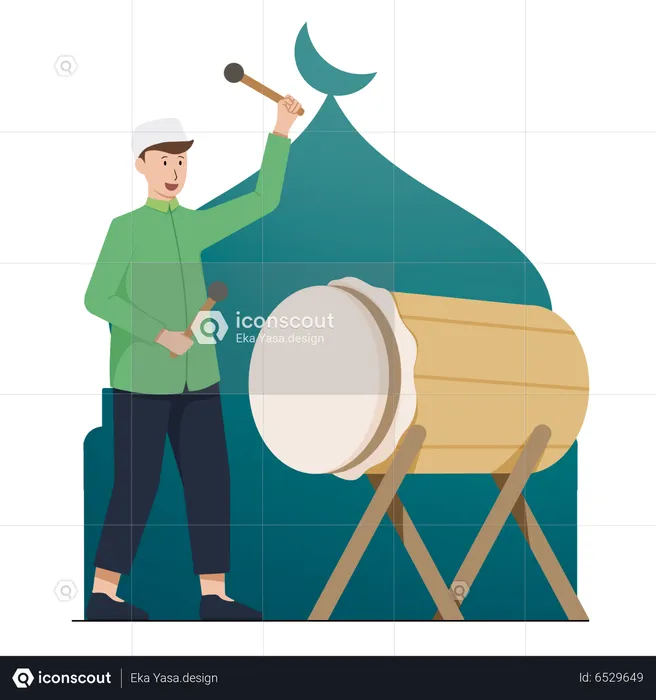 Muslim man play bedug drum  Illustration