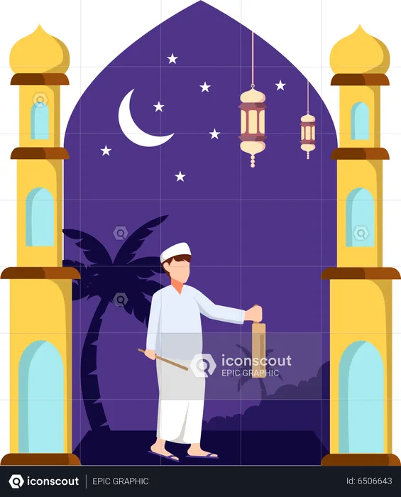 Muslim man playing bedug  Illustration