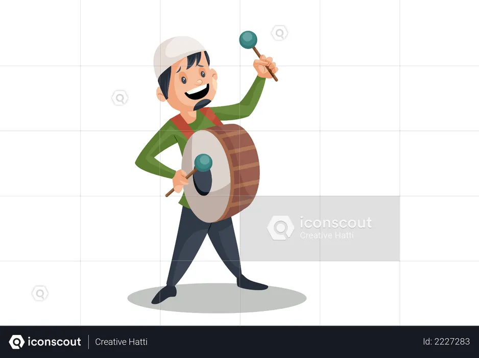 Muslim man Playing Drum  Illustration