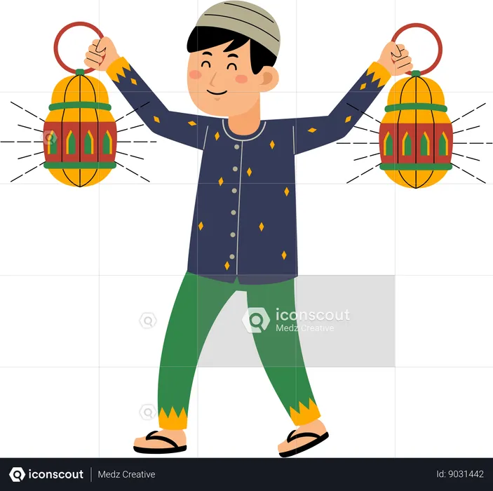 Muslim man playing lantern  Illustration