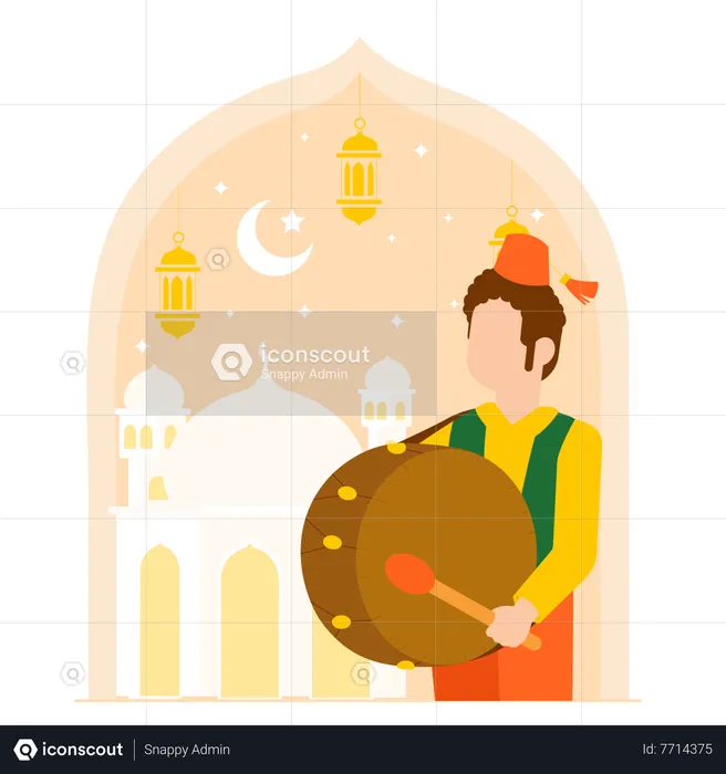 Muslim man playing ramadan drum  Illustration