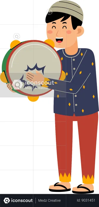 Muslim man playing rebana  Illustration