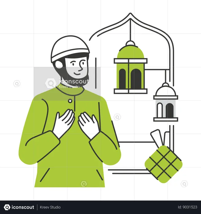 Muslim man praying during Ramadan  Illustration