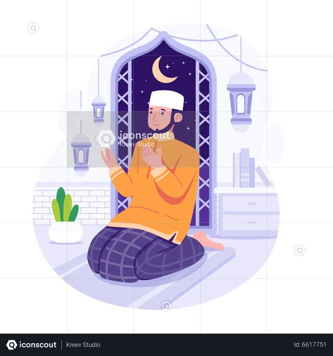 Muslim man praying on ramadan  Illustration
