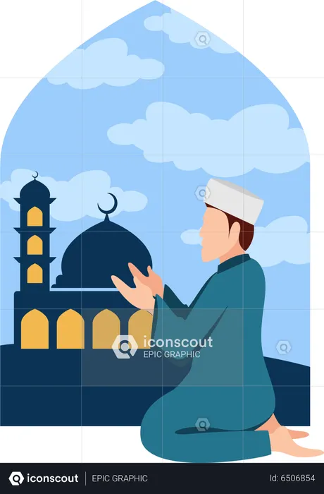Muslim man praying ramadan namaz  Illustration