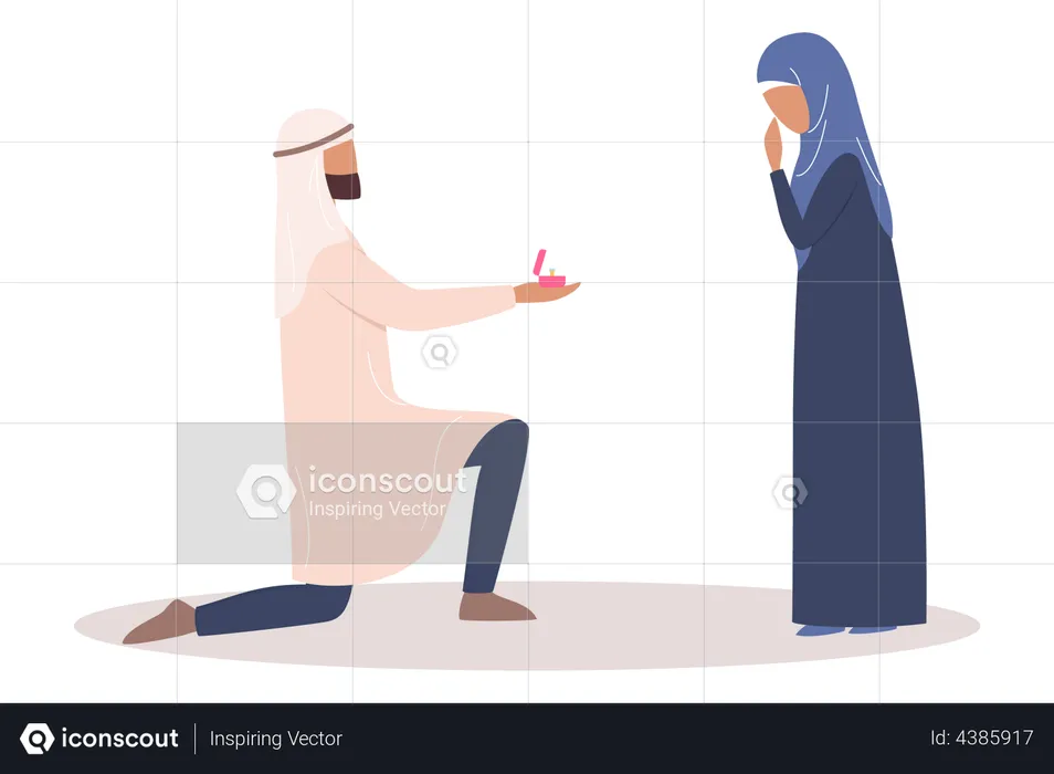 Muslim man proposing to wife  Illustration