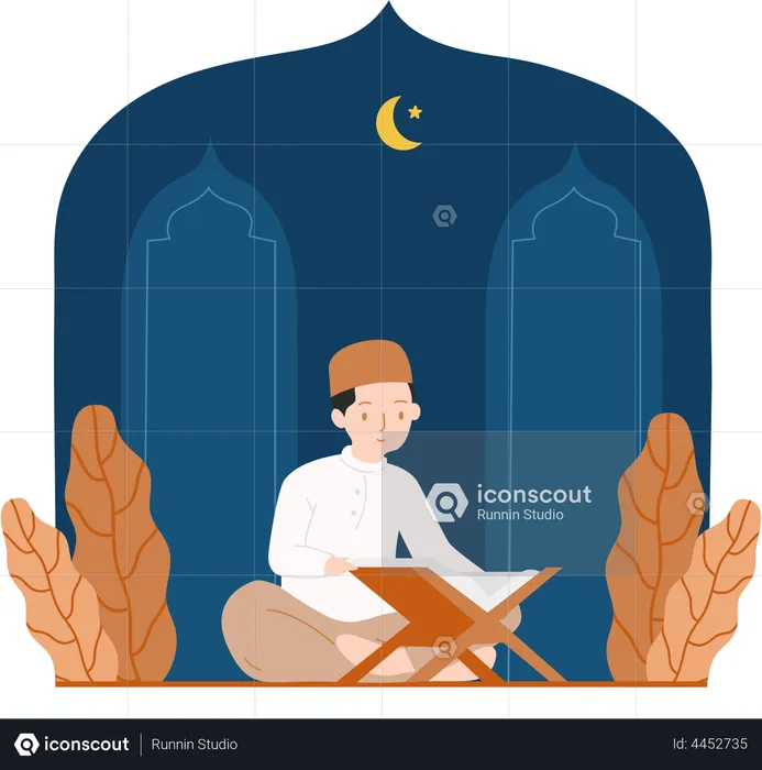 Muslim man Reading Of Quran  Illustration