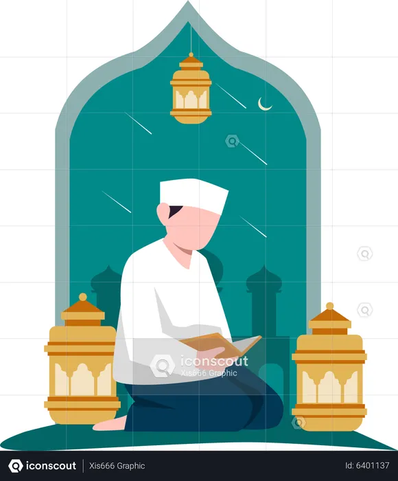 Muslim man reading quran  Illustration