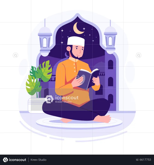 Muslim man reading Quran  Illustration