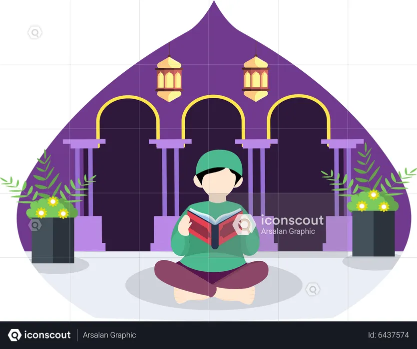 Muslim man reading quran  Illustration