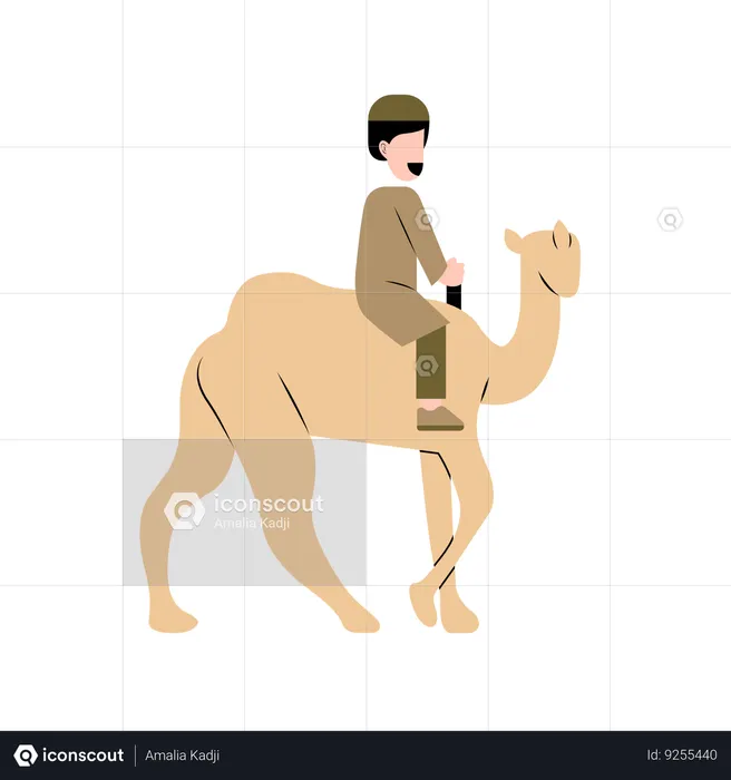 Muslim Man Riding Camel  Illustration