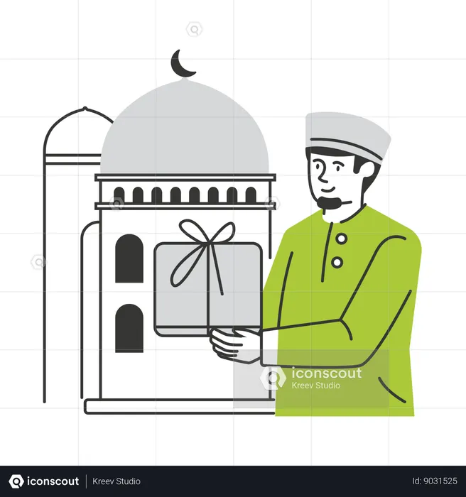 Muslim man share gift during Ramadan  Illustration