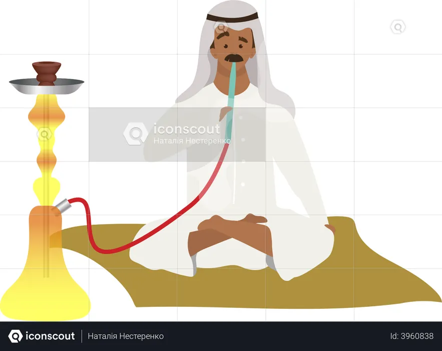 Muslim man smoking hookah  Illustration