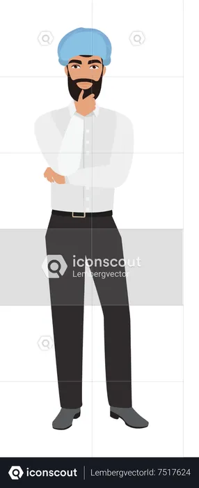 Muslim man standing and thinking  Illustration