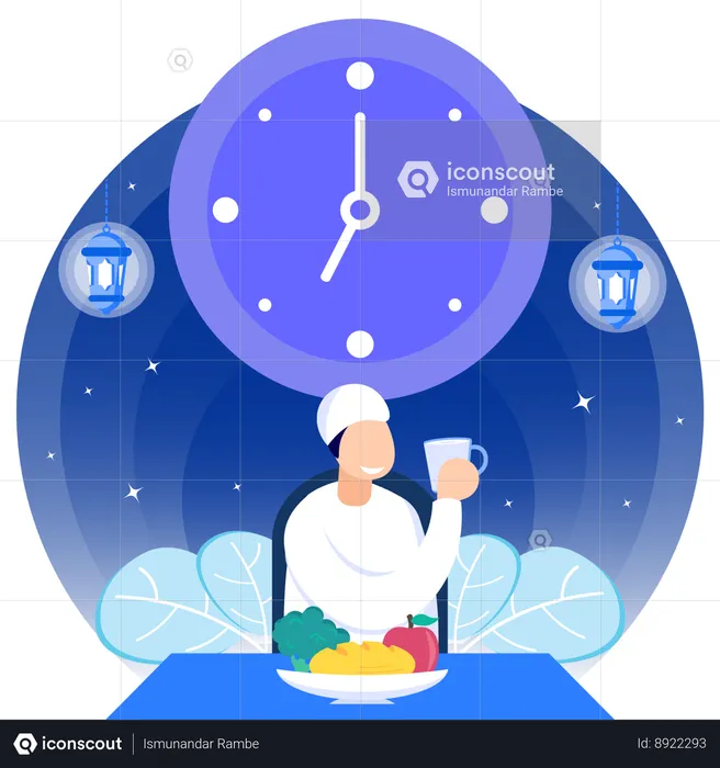 Muslim Man Taking Iftar Food  Illustration