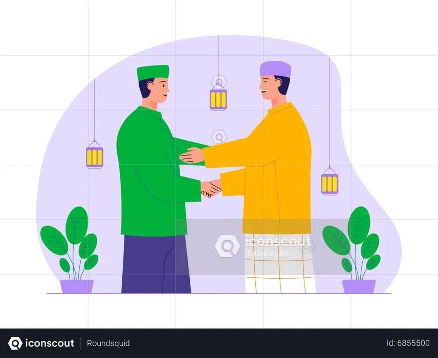 Muslim man wishing ramazan eid each other  Illustration