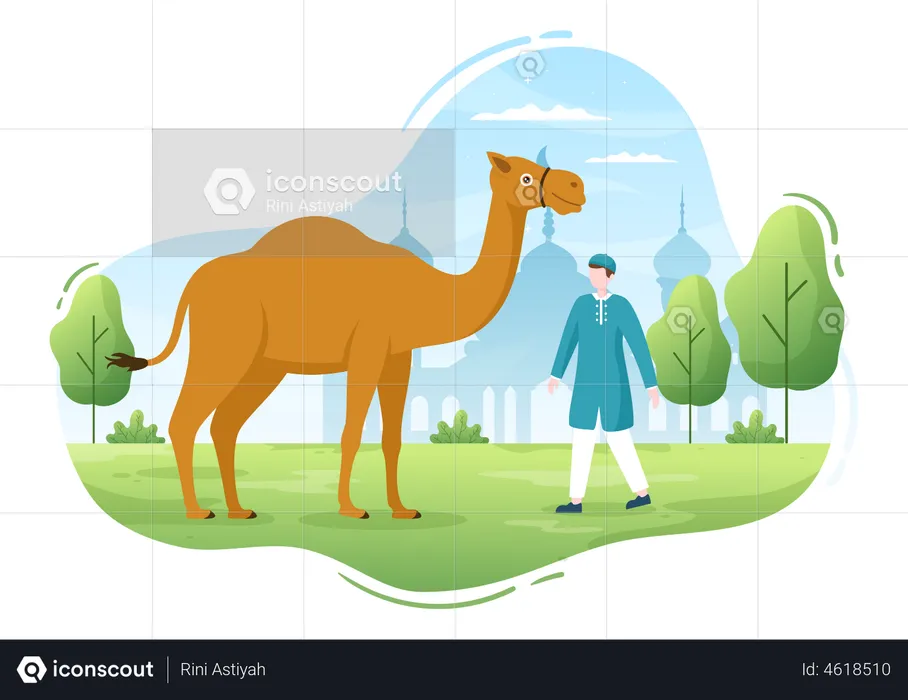 Muslim man with camel  Illustration