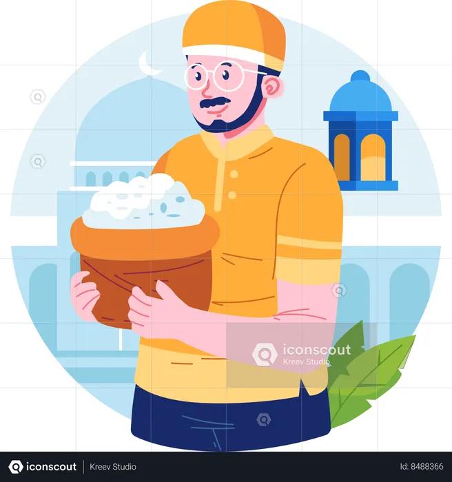 Muslim man with flowers in hand  Illustration