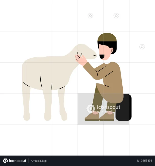 Muslim Man With Goat  Illustration