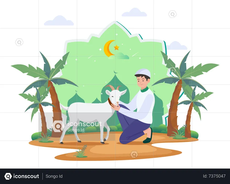 Muslim man with goat  Illustration