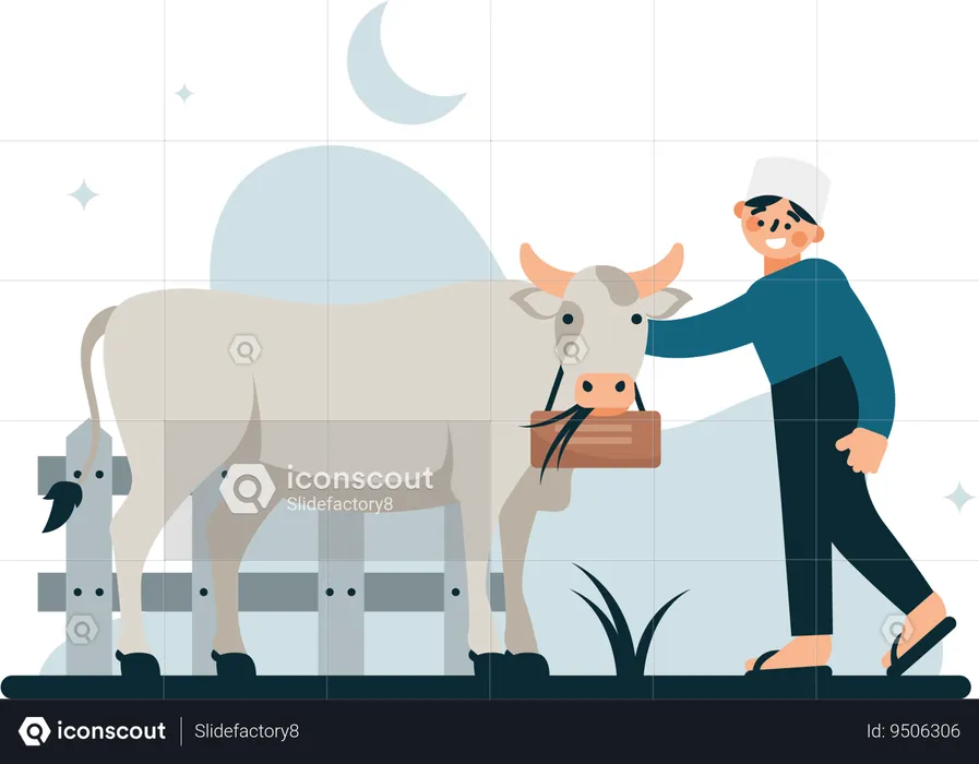 Muslim man with  his cow  Illustration