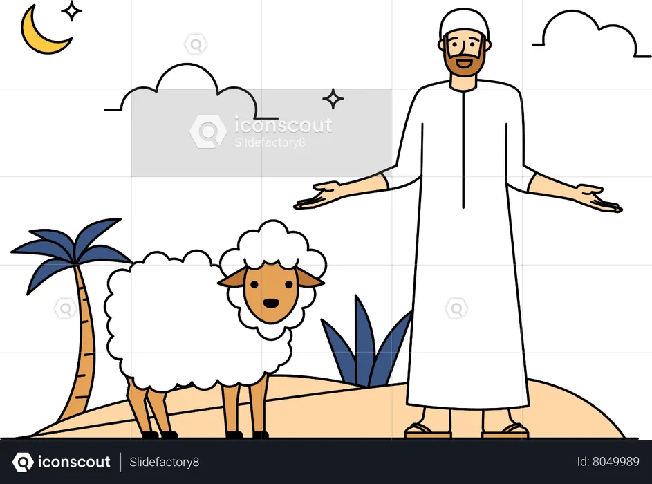 Muslim man with his sheep  Illustration
