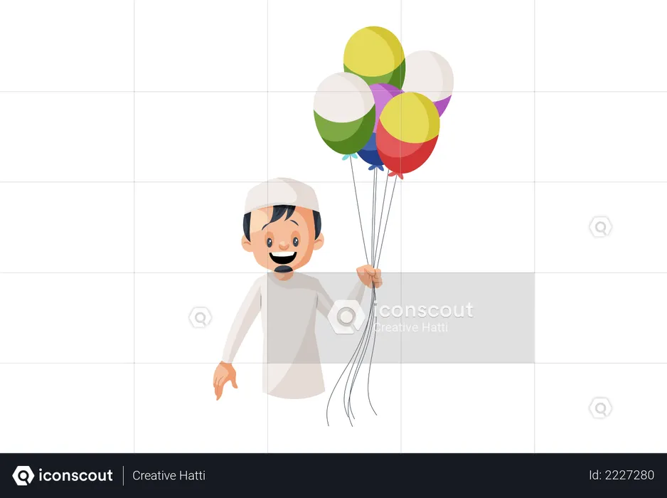Muslim man with Lots of balloon  Illustration