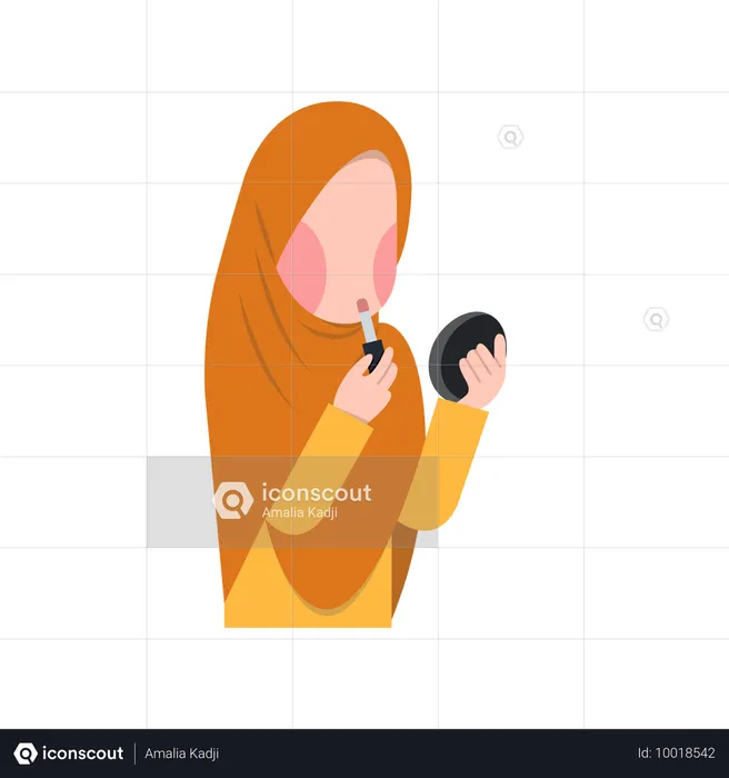 Muslim married woman applying makeup  Illustration