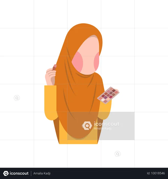 Muslim married woman applying makeup  Illustration