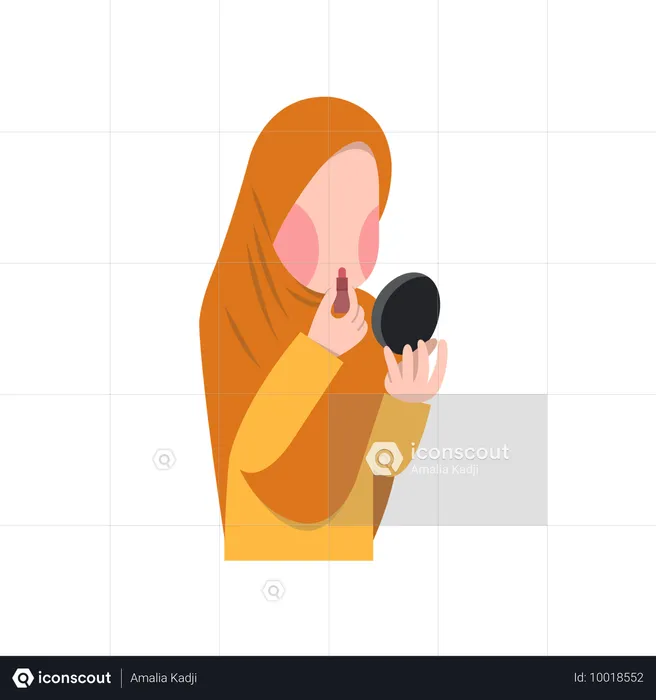 Muslim married woman applying makeup  Illustration