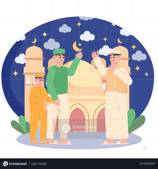 Muslim men greeting each other on Ramadan  Illustration