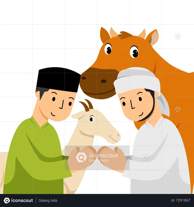 Muslim men meeting during eid adha  Illustration