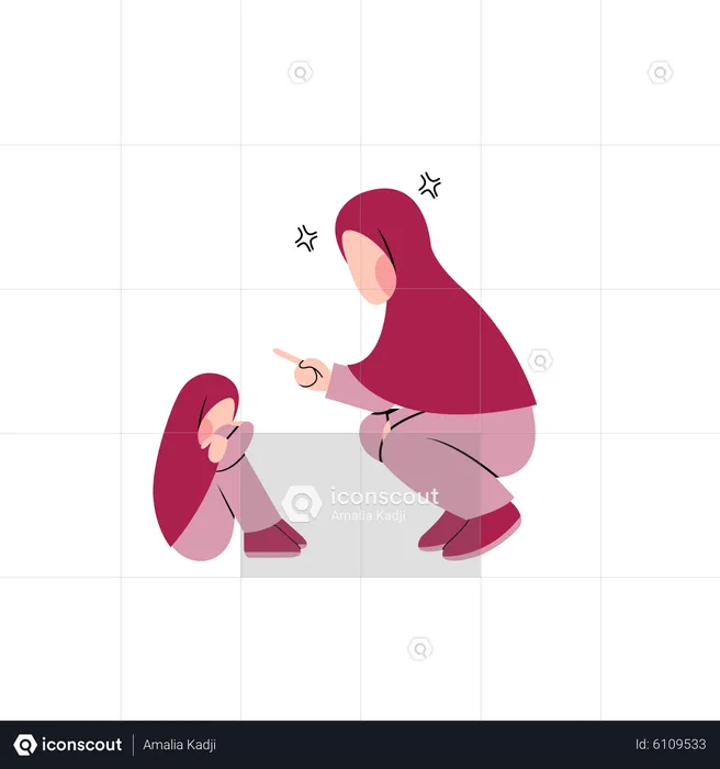 Muslim mom scold daughter  Illustration