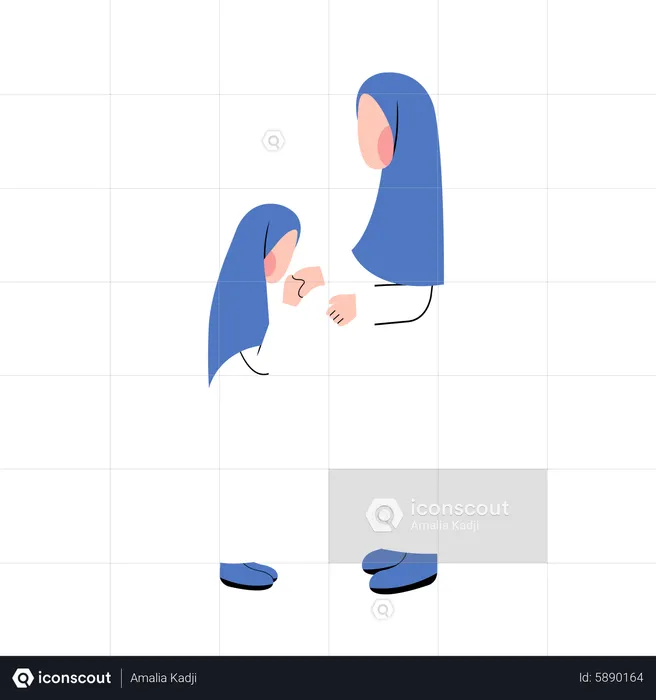 Muslim Mother And Son Greeting Each Other In Eid Day  Illustration