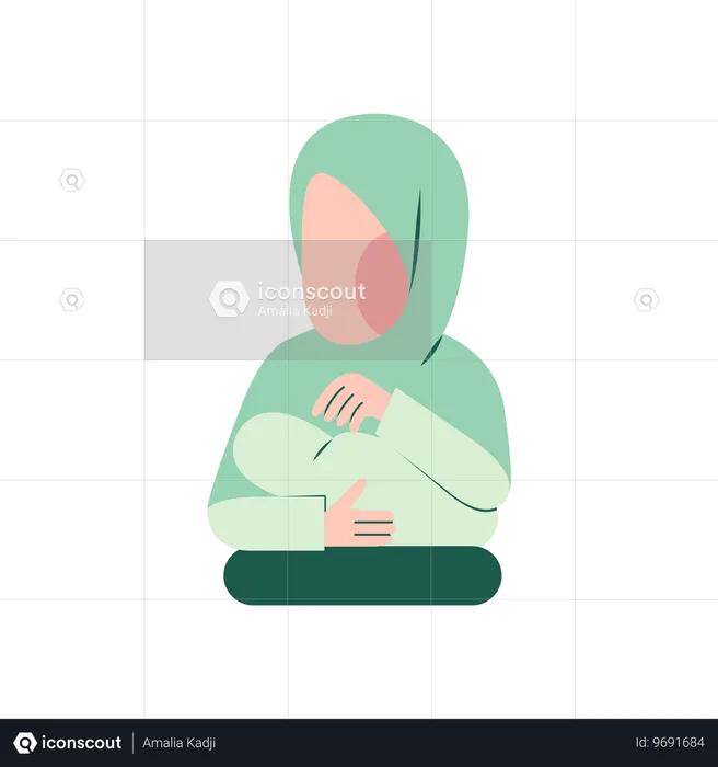 Muslim Mother Breastfeeding  Illustration