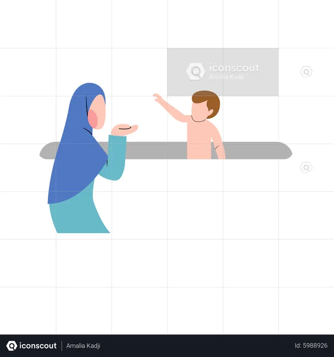 Muslim mother give bath to child  Illustration