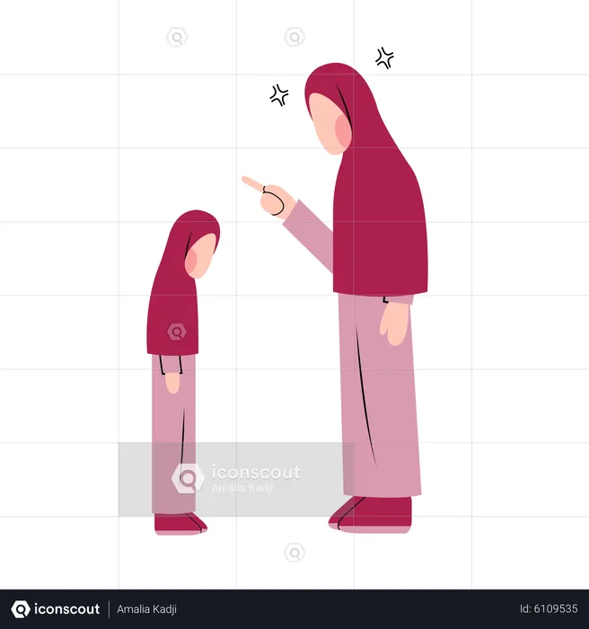 Muslim mother scolding daughter  Illustration