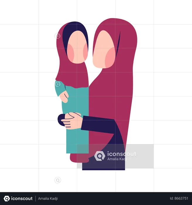 Muslim Mother With Muslim Daughter  Illustration