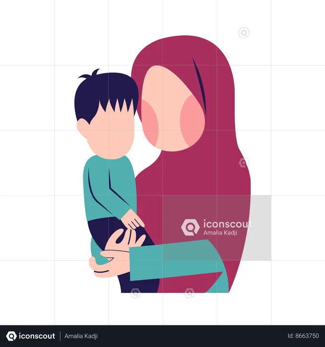 Muslim Mother With son  Illustration