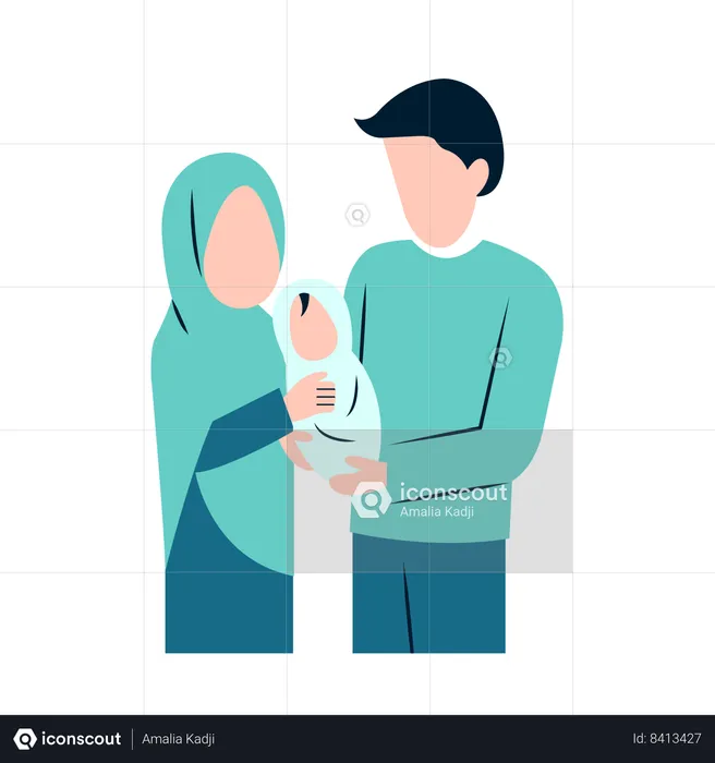 Muslim Parents holding Baby  Illustration