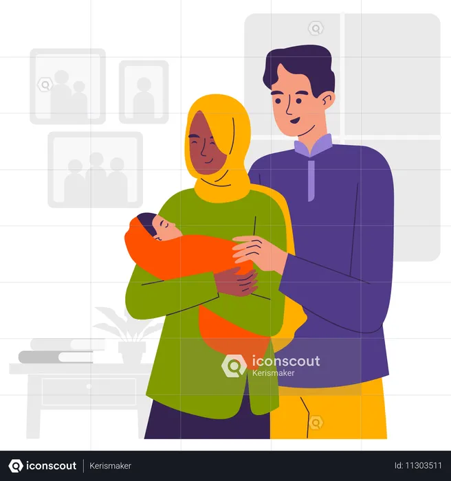 Muslim parents with child  Illustration