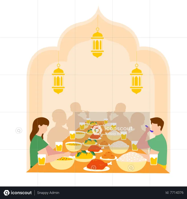 Muslim people at Iftar Table  Illustration