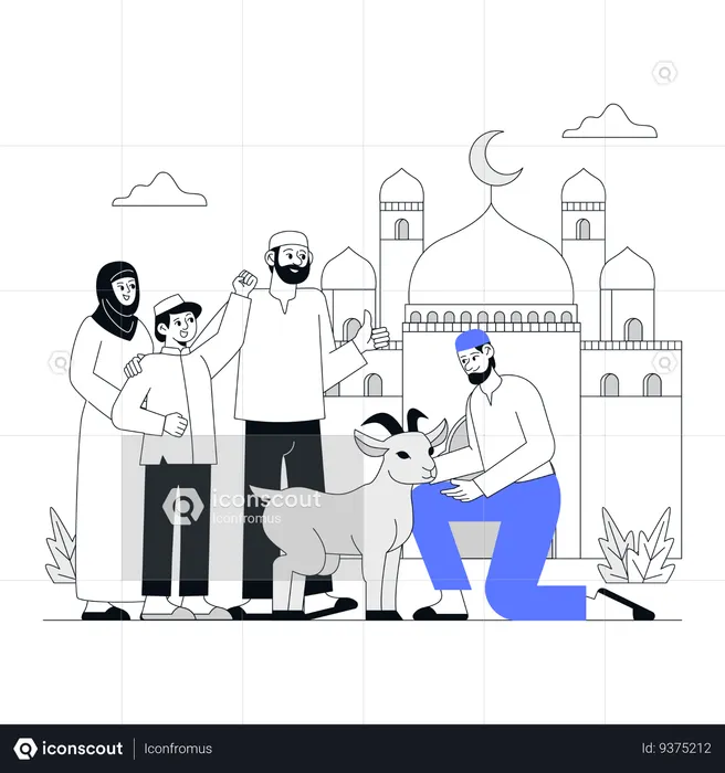 Muslim people bring goat for their urban  Illustration
