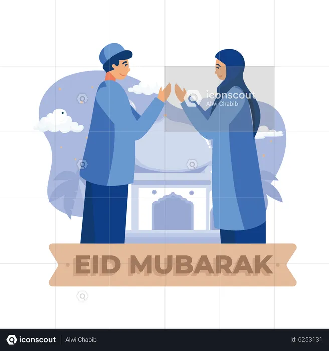 Muslim people celebrating Eid al-fitr  Illustration
