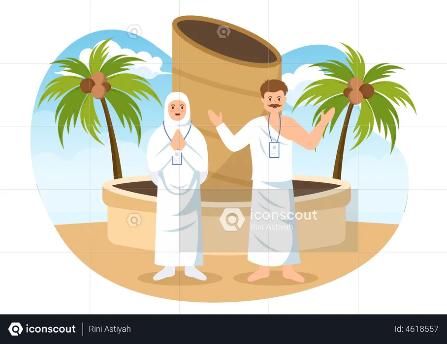 Muslim people doing hajj pilgrimage  Illustration