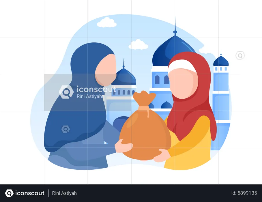 Muslim People Giving Alms  Illustration