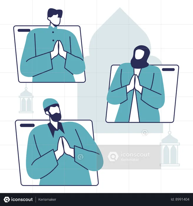 Muslim people Online Gathering  Illustration