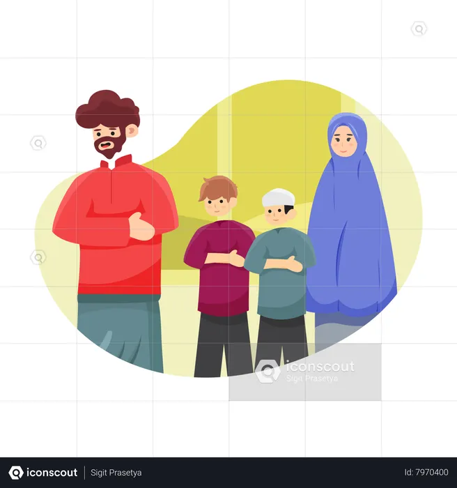 Muslim people praying salat together  Illustration