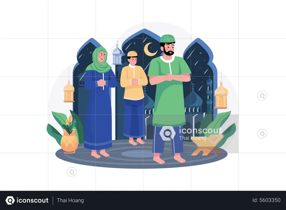 Muslim people praying together  Illustration