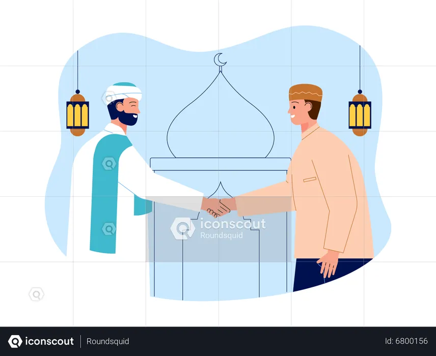 Muslim people wishing ramadan greeting  Illustration